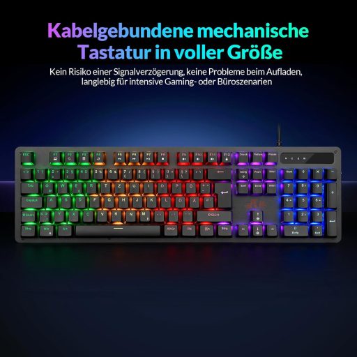Tastatură Mecanică de Gaming Rii, QWERTZ, Switch-uri Albastre, Full-Size