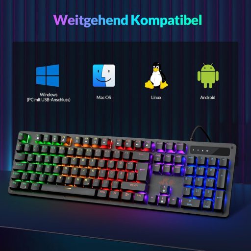Tastatură Mecanică de Gaming Rii, QWERTZ, Switch-uri Albastre, Full-Size