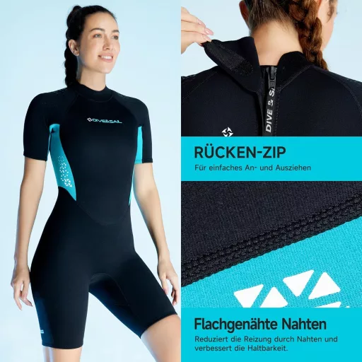 Costum scurt de neopren pentru femei X-mAnTA, 1,5 mm - Costum de sporturi nautice cu mânecă scurtă pentru înot, scufundări, surfing - Negru-Albastru XS