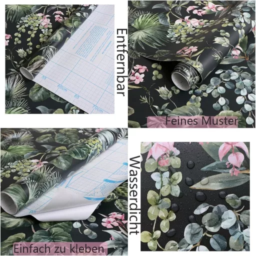 Timeet öntapadós tapéta 41cm x 3m zöld levelek botanikai mintás faldekoráció
