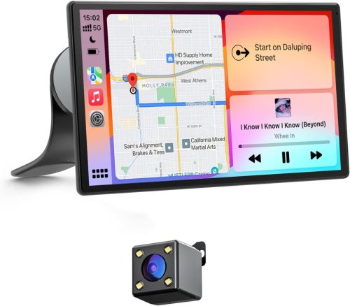 Avylet 9" Vezeték Nélküli CarPlay Kijelző - Apple CarPlay & Android Auto Támogatás, Mágneses Tartó, GPS Navigáció, IP67 Tolatókamera, Blueto