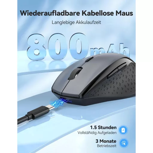 TECKNET PRO Vezeték nélküli egér 6400 DPI, ergonomikus, 6 gomb, szürke