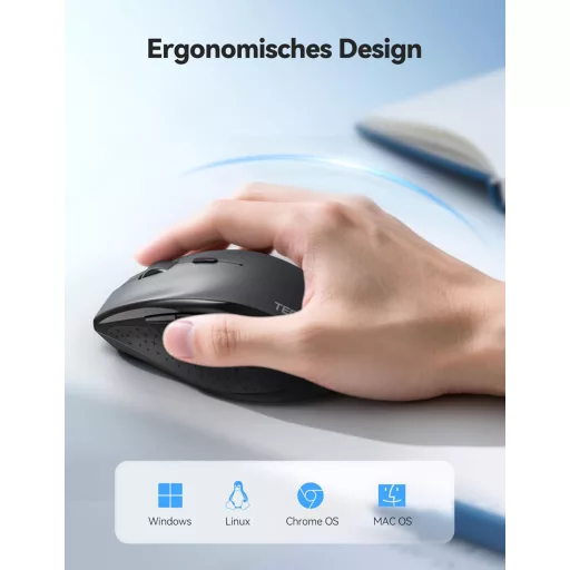 TECKNET PRO Vezeték nélküli egér 6400 DPI, ergonomikus, 6 gomb, szürke