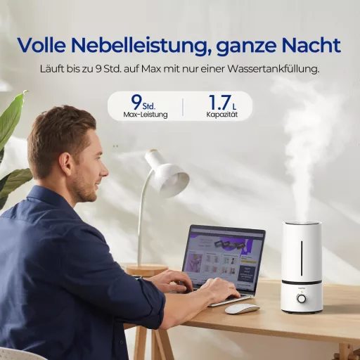raydrop 1,7L ultrahangos párásító, csendes, kompakt, automatikus leállítás - 1.7 L, White