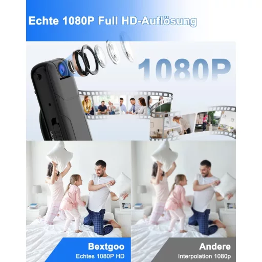 Bextgoo 1080P Mini Testna Kamera s 32GB Karticom - 10 Sati Rada, Objektiv koji se Rotira 180°, Detekcija Pokreta, Kompaktna Kamera za Putovanja, Biciklizam
