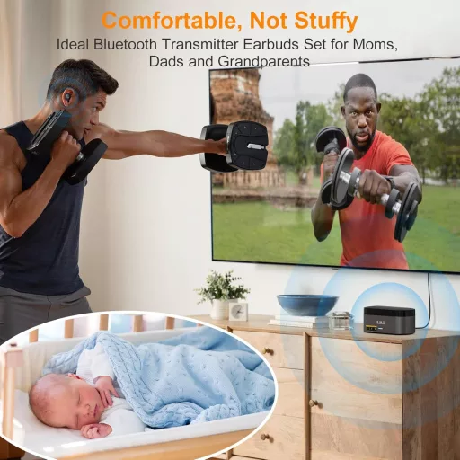 1Mii Wireless TV Fejhallgató Adóval, Időseknek, 2.4GHz, Optikai/AUX/RCA Csatlakozás