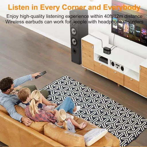 1Mii Wireless TV Fejhallgató Adóval, Időseknek, 2.4GHz, Optikai/AUX/RCA Csatlakozás