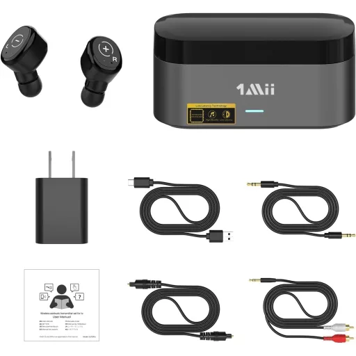 1Mii Wireless TV Fejhallgató Adóval, Időseknek, 2.4GHz, Optikai/AUX/RCA Csatlakozás