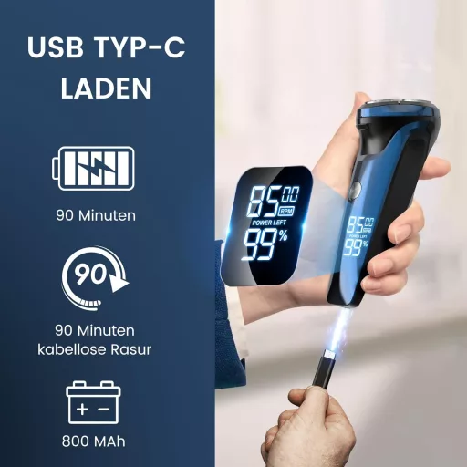 Uythumidid 6D elektromos borotvakészülék férfiaknak, nedves-száraz, akkumulátoros, hordozható