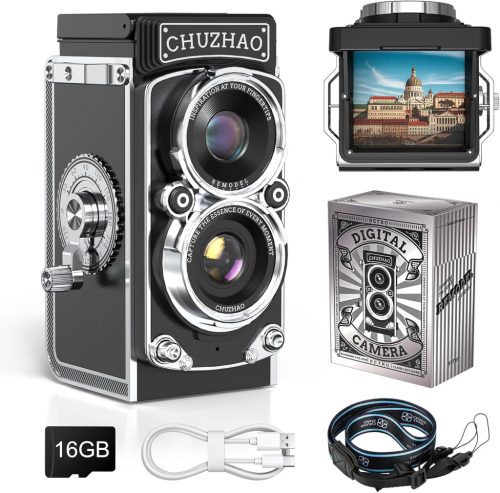 Beedove Retro Mini Digitális Fényképezőgép 1080P FHD Videó 12MP Autófókusz Vintage Kamera 16GB Kártyával Kezdőknek és Gyerekeknek