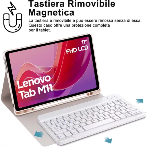 WAVATA Lenovo Tab M11 2024 Bluetooth billentyűzet tok Pink mágneses leválasztható