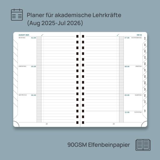 POPRUN Nastavnički Kalendar 2025.-2026. A5 Uvez Prstenasti Maslinasto Zeleni - Nastavnički Planer PU Koža Tvrdi Uvez