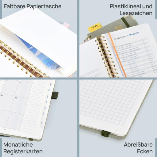 Agenda Profesorului POPRUN 2025-2026 A5, cu inele, Verde Oliv - Planificator Profesoral cu Copertă Tare din Piele PU