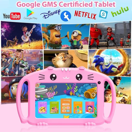 Tabletă pentru copii VESWWE, 7 inch, Android, WiFi, 32 GB, cameră dublă, control parental, pentru copii de 3-14 ani, roz