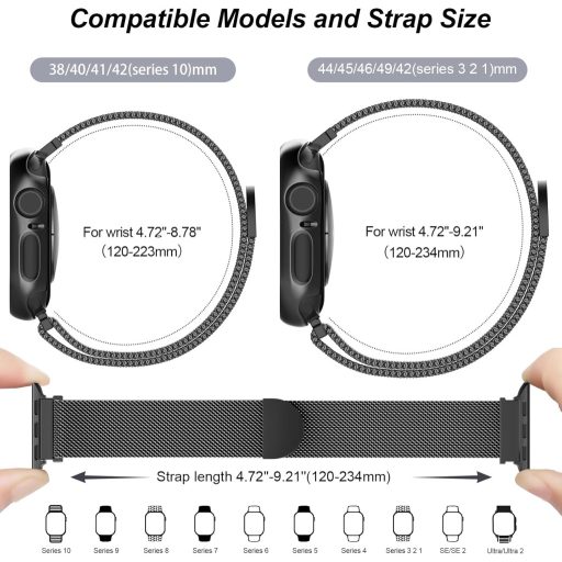 Hexasider Mágneses Szíj Védőtokkal Apple Watch 38-49mm - Rozsdamentes Acél Milánói Pánt Férfiaknak és Nőknek iWatch Series 1-10/SE/Ultra Órá