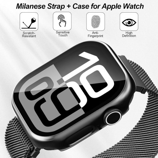 Hexasider Curea Magnetică cu Carcasă de Protecție pentru Apple Watch 38-49mm - Brățară Milaneză din Oțel Inoxidabil pentru Bărbați și Femei iWatch Series 1-10/SE/Ultra