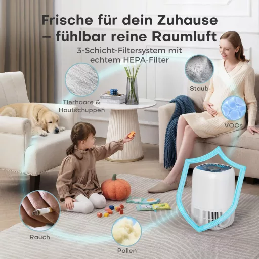 AROEVE H13 HEPA légszűrő készülék hálószobához, csendes 22dB, aromaterápia, allergia és füst elleni