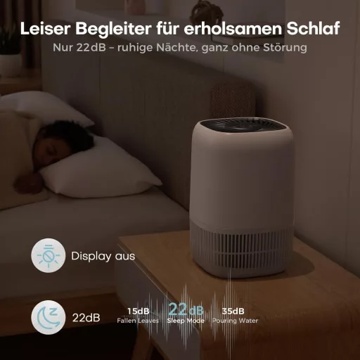 AROEVE H13 HEPA légszűrő készülék hálószobához, csendes 22dB, aromaterápia, allergia és füst elleni