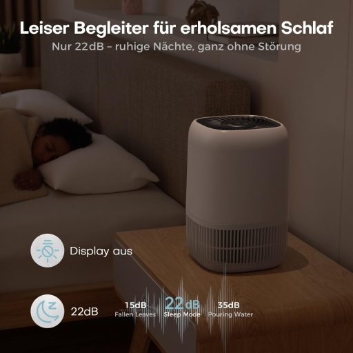 AROEVE H13 HEPA légszűrő készülék hálószobához, csendes 22dB, aromaterápia, allergia és füst elleni