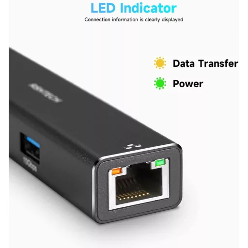 RSHTECH USB-C hub s Ethernet adapterom, 4-portni USB 3.2 razdjelnik s 1 Gbps mrežnim adapterom