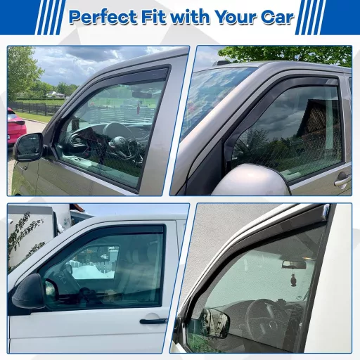 ZWPARTS Szélterelő Készlet VW T5 T6 Modellekhez - 2db Fekete Öntapadós Ablak Légterelő, Eső és Szélvédő, Klipsszel Rögzíthető Oldalsó Ablako