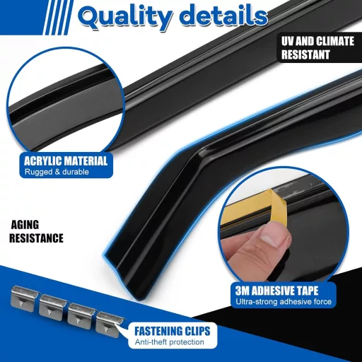 ZWPARTS Szélterelő Készlet VW T5 T6 Modellekhez - 2db Fekete Öntapadós Ablak Légterelő, Eső és Szélvédő, Klipsszel Rögzíthető Oldalsó Ablako