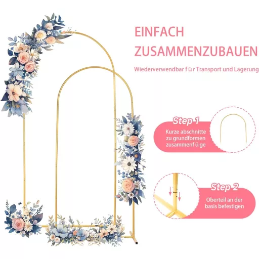 Set 3 arcade metalice aurii Bingyouth pentru nuntă, decor, arcade pentru trandafiri, ceremonie