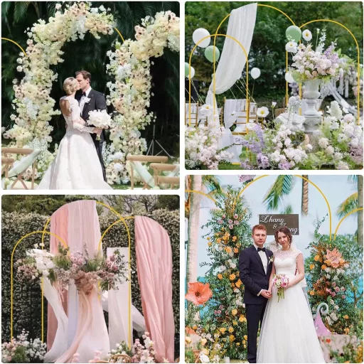 Set 3 arcade metalice aurii Bingyouth pentru nuntă, decor, arcade pentru trandafiri, ceremonie