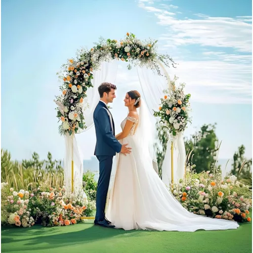 Bingyouth Fém Esküvői Ívek Szett 3 db Arany Dekoráció Rózsaívek Ceremóniához