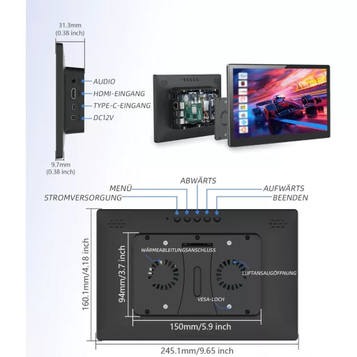 Missun 10,1" Prijenosni Monitor Osjetljiv na Dodir 1920x1200 IPS 60Hz