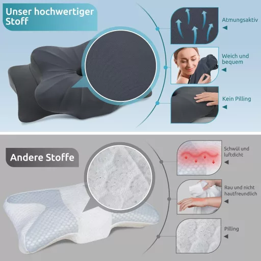 DONAMA Memory Foam Ergonomikus Nyakpárna - Oldal, Hát és Hason Alvóknak, Légáteresztő Huzattal, 2 Magassági Szinttel, Sötétszürke