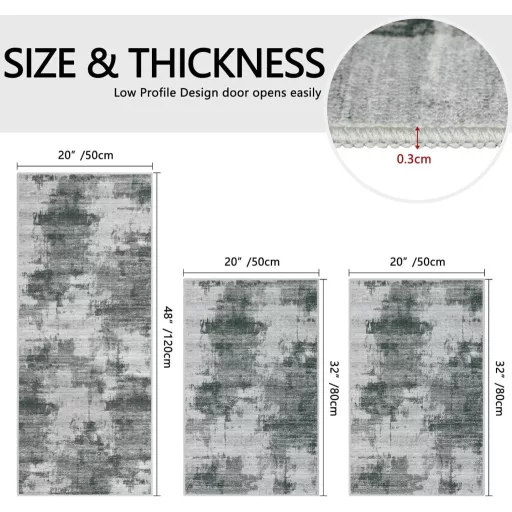 Famibay 3 részes konyhai szőnyeg szett, mosható, csúszásmentes, sötétszürke, 50x120+50x80 cm