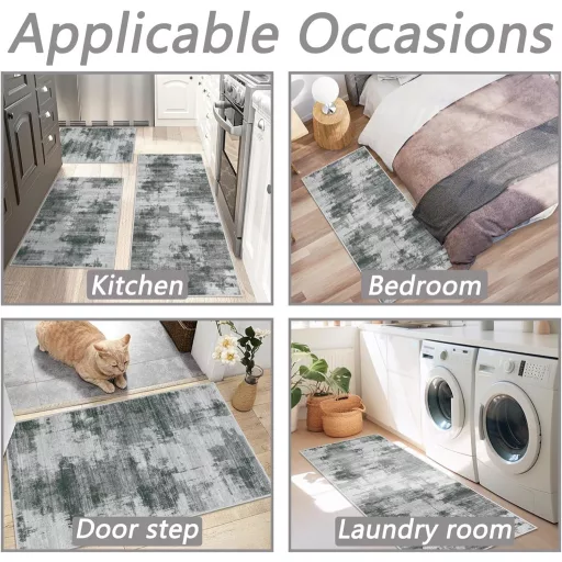 Famibay 3 részes konyhai szőnyeg szett, mosható, csúszásmentes, sötétszürke, 50x120+50x80 cm