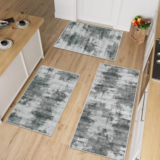 Famibay 3 részes konyhai szőnyeg szett, mosható, csúszásmentes, sötétszürke, 50x120+50x80 cm