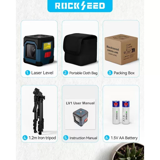 RockSeed Kereszt Lézer Szintezővel 1,2m Állvánnyal és Hordtáskával