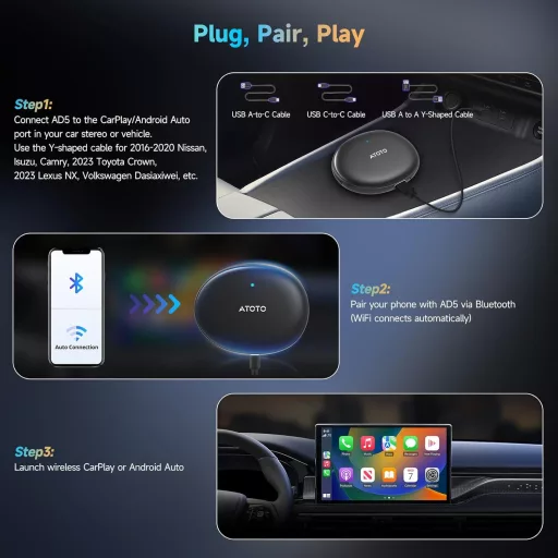 Adaptér ATOTOZONE AD5 CarPlay AI Box pre bezdrôtové Android Auto s YouTube a ChatGPT