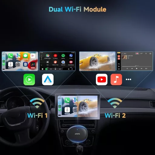 ATOTOZONE AD5 CarPlay AI Box Vezeték nélküli Android autós adapter YouTube ChatGPT
