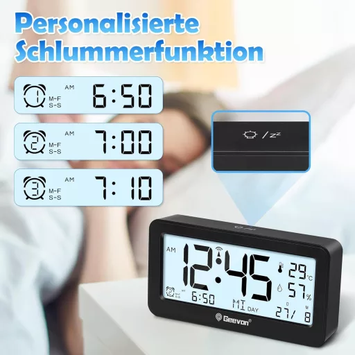 Geevon DCF digitális ébresztőóra rádióval, LED kijelzővel, hőmérővel