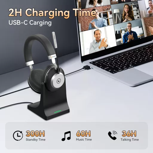 Wantek Wireless Bluetooth Headset Zajszűrő Mikrofonnal 45h Akkumulátor IPX4 Vízálló