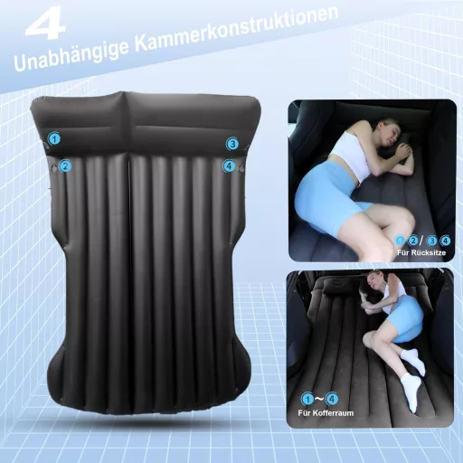 Saltea Gonflabilă Auto AGEMANY - 195x130 cm Negru Pat de Camping pentru SUV Model Y, Scaunul din Spate, Până la 300 kg Capacitate Pliabilă Paturi Gonflabile de Călătorie
