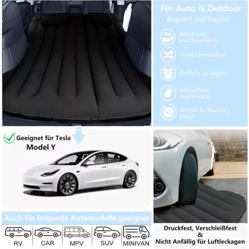AGEMANY Autós Felfújható Matrac - 195x130 cm Fekete Kempingágy Model Y SUV-hoz, Hátsó Ülésre, 300 kg Teherbírású Összehajtható Légágy Utazás - Black