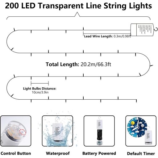 Joomer 20m 200 LED Karácsonyi Fényfüzér Színes Kültéri Vízálló Dekoráció Elemmel