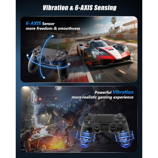 Controller Wireless RUIZHI pentru PS4 - Gamepad pentru Playstation 4 compatibil cu PC, cu funcție Turbo, vibrații și senzori giroscopici