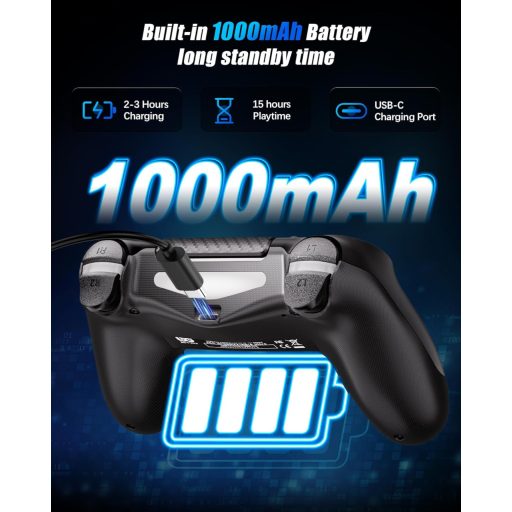 RUIZHI Wireless PS4 Kontroller - Playstation 4 Gamepad PC Kompatibilis Turbo Vibráció Gyro Szenzorokkal