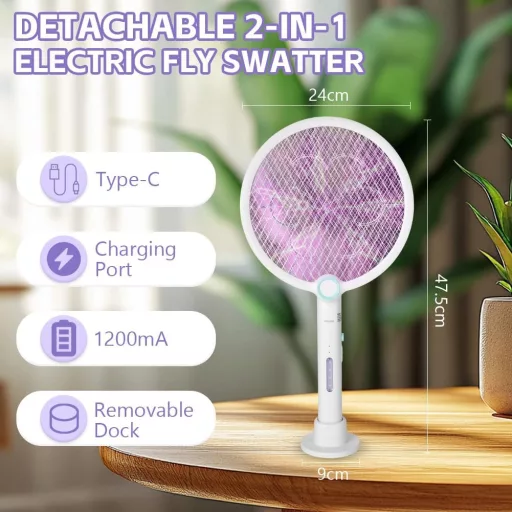 Paletă electrică pliabilă pentru insecte AOOWU cu încărcare USB-C, lampă UV pentru țânțari și insecte