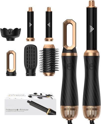 Airstyler 6 az 1-ben Hajformázó Készlet - Körkefés Hajszárító, Meleglevegős Kefe, Diffúzor, Göndörítő - Egyenesítéshez, Szárításhoz, Dúsítás
