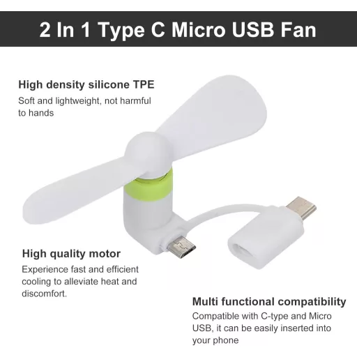 SEMINISMAR Mini USB Ventilátor Telefonhoz, Hordozható Telefon Hűtő Android/Type-C