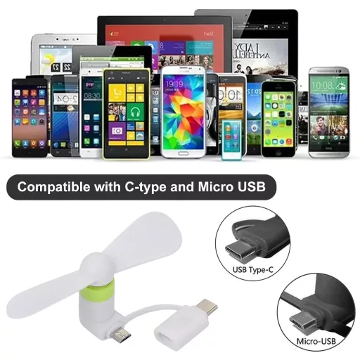 SEMINISMAR Mini USB Ventilátor Telefonhoz, Hordozható Telefon Hűtő Android/Type-C