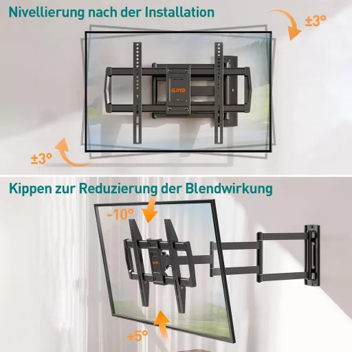 Suport de perete pentru TV ELIVED, 42-75 inch, cu mobilitate completă, capacitate maximă 45 kg.