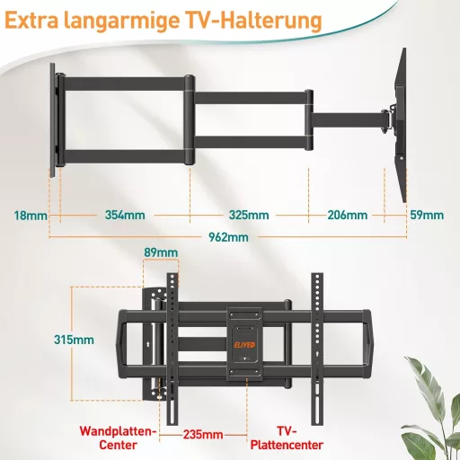 Suport de perete pentru TV ELIVED, 42-75 inch, cu mobilitate completă, capacitate maximă 45 kg.